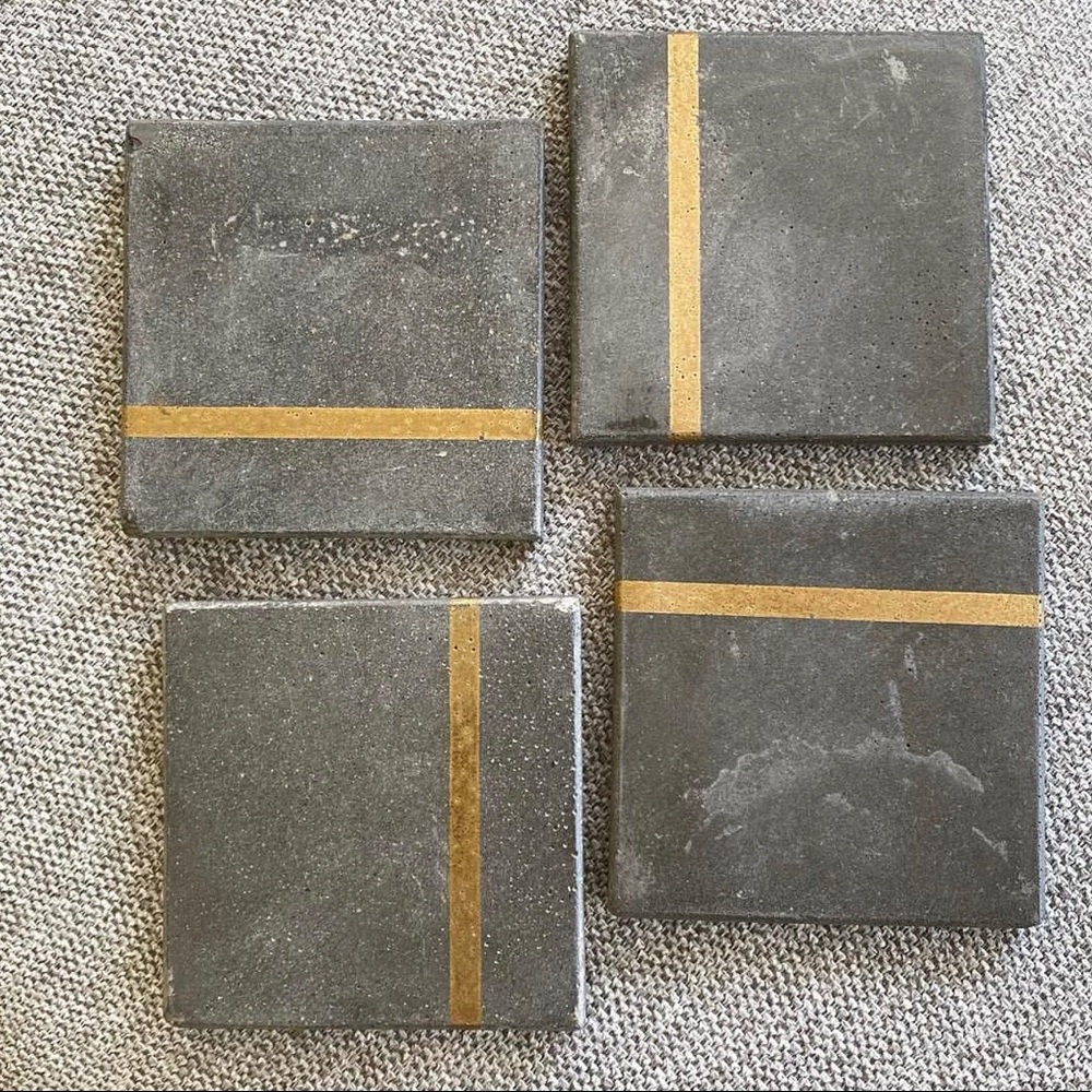 NEW Concrete Slate Road Coaster Set Brass Gold Home Decor Set of 4 Gift Idea
